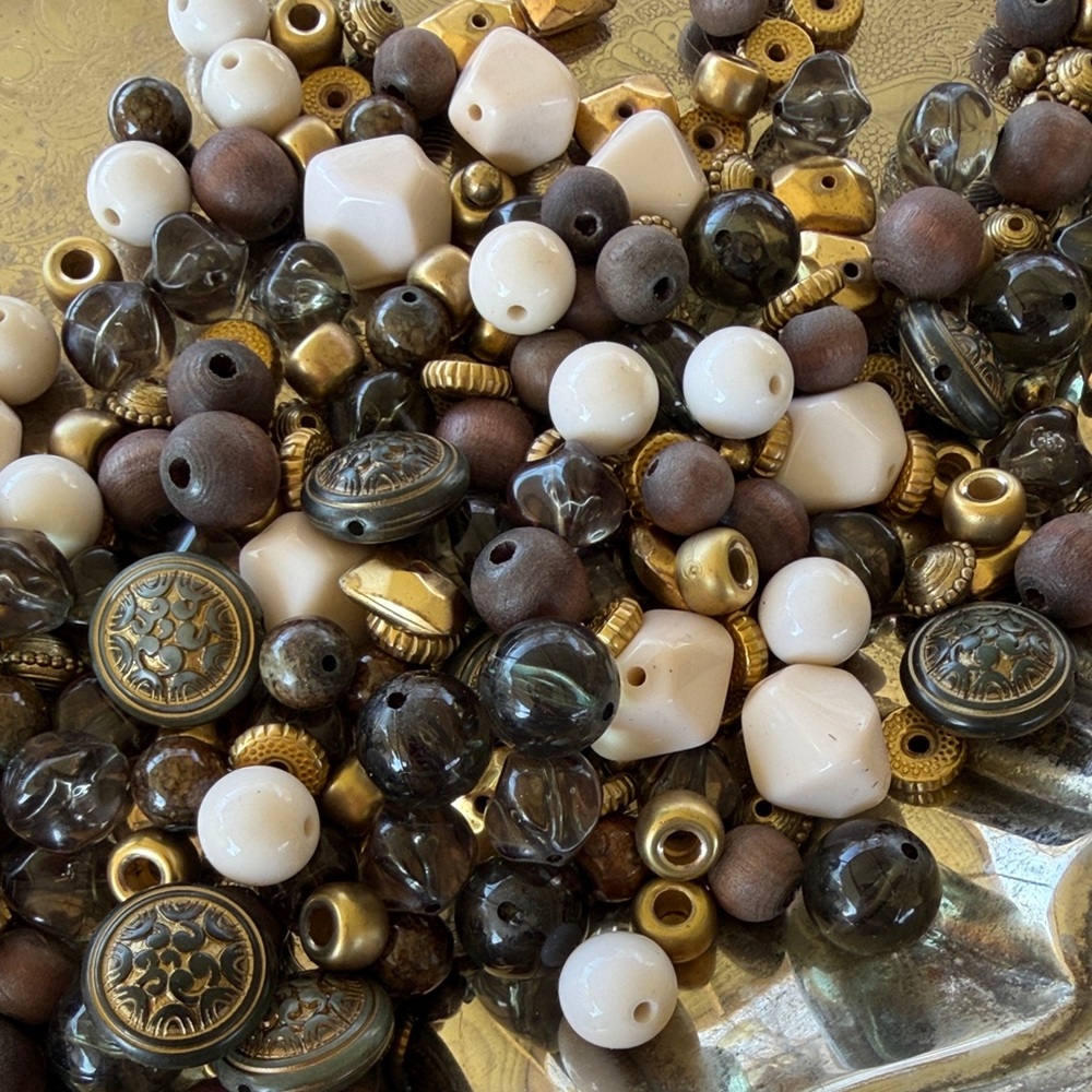 “Old Money” Vintage Assorted Beads in Gold, black, Brown, and White
